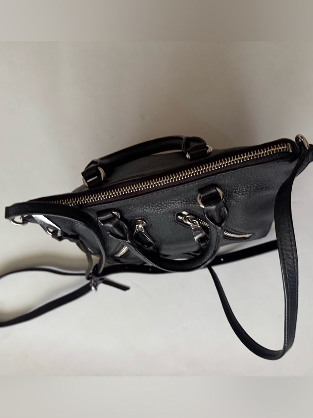Rebecca Minkoff Black Micro Moto Leather Satchel Bag Crossbody Strap - Picture 9 of 16